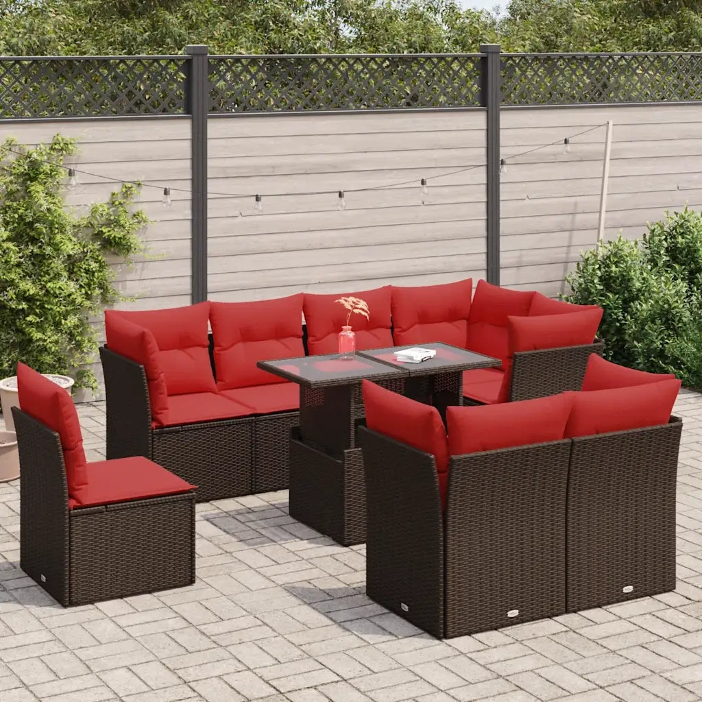 Set Divani Giardino 9 pz con Cuscini Marrone Polyrattan Acacia 3326185