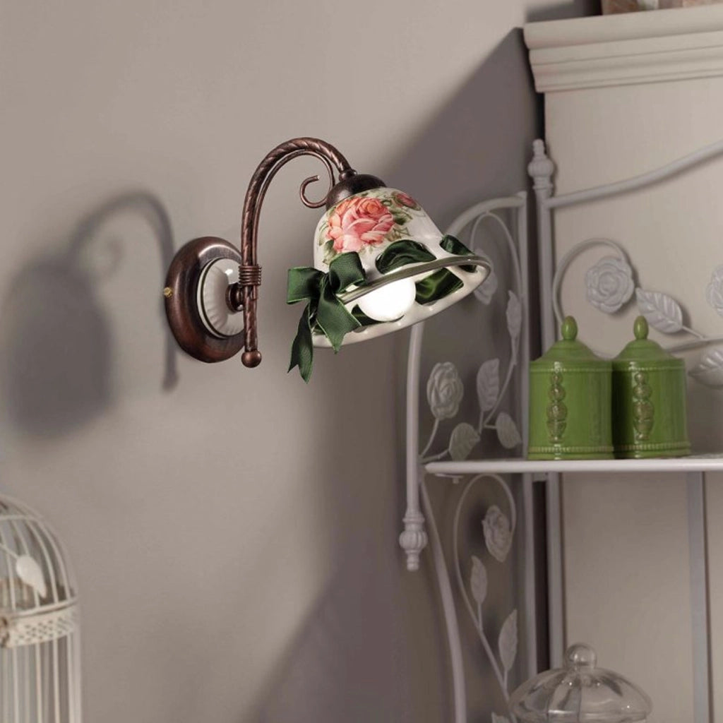 Applique Classica Napoli Metallo E Ceramica Nero Sfumato Rame 1 Luce E14