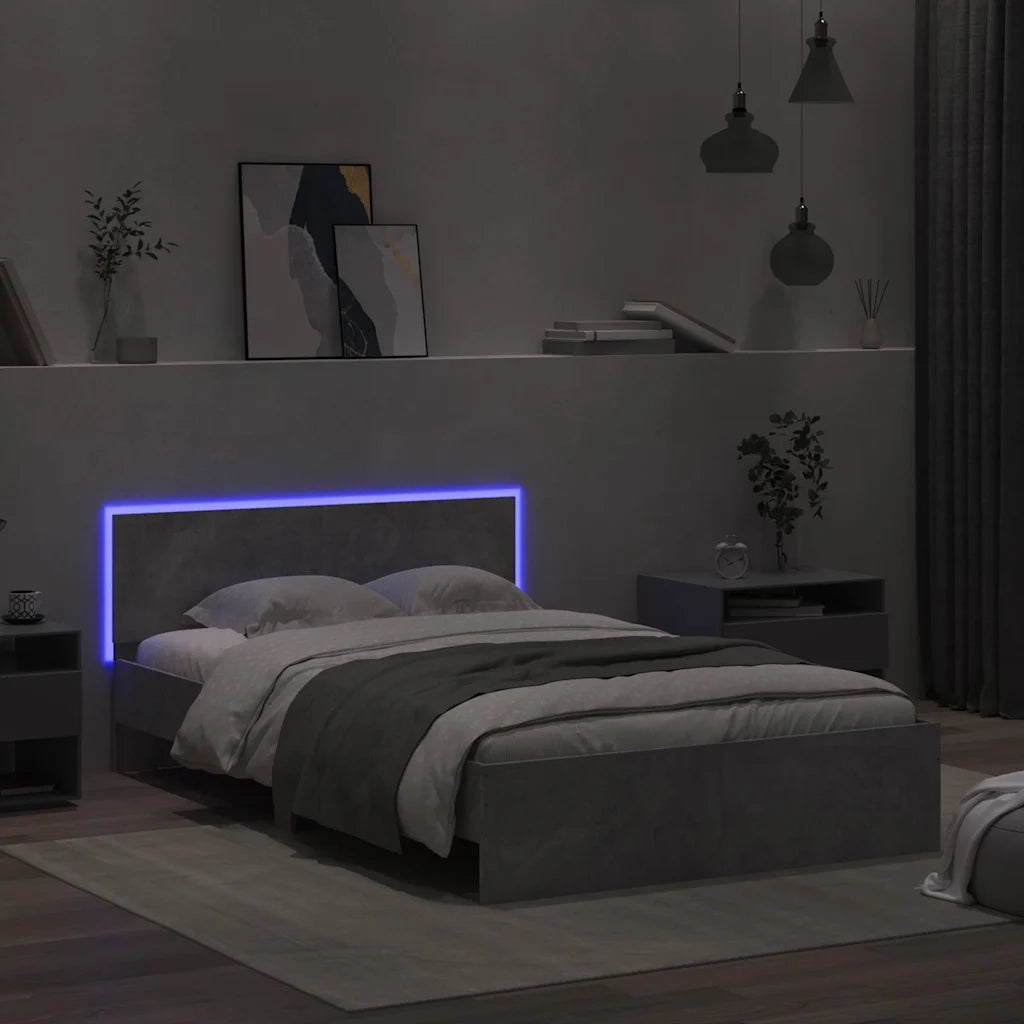 Giroletto con Testiera e LED Grigio Cemento 135x190 cm 3207633
