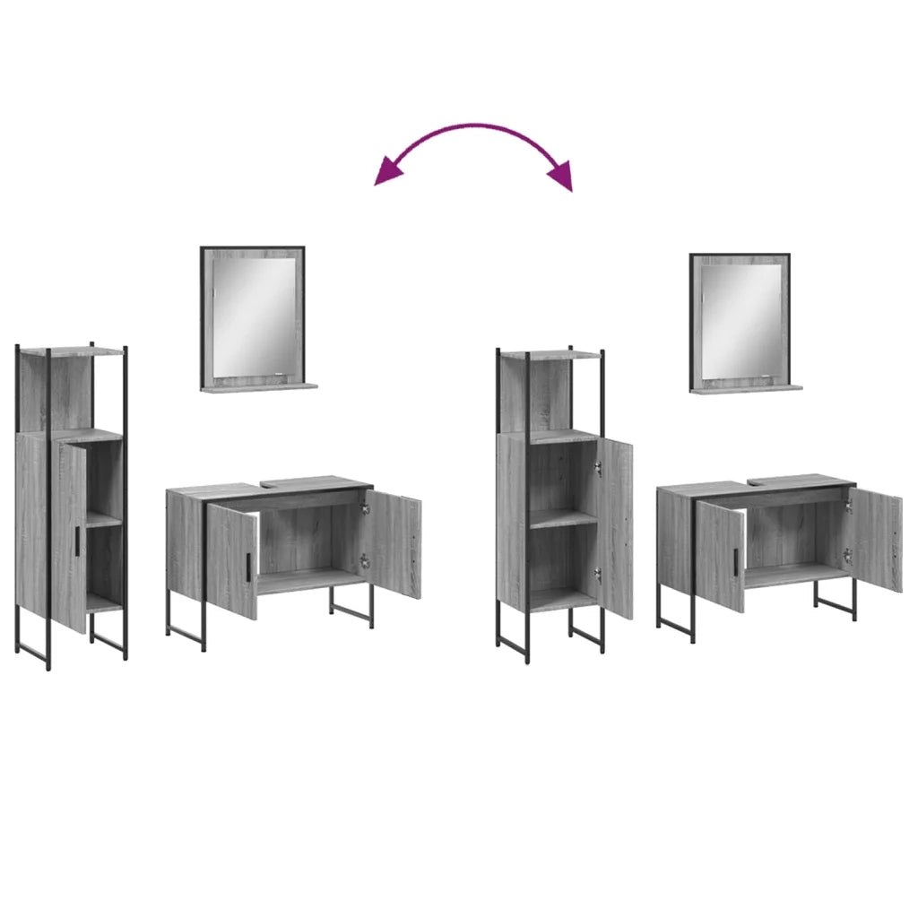 Set Mobili da Bagno | Armadio da bagno 3 pz Grigio Sonoma in Legno Multistrato