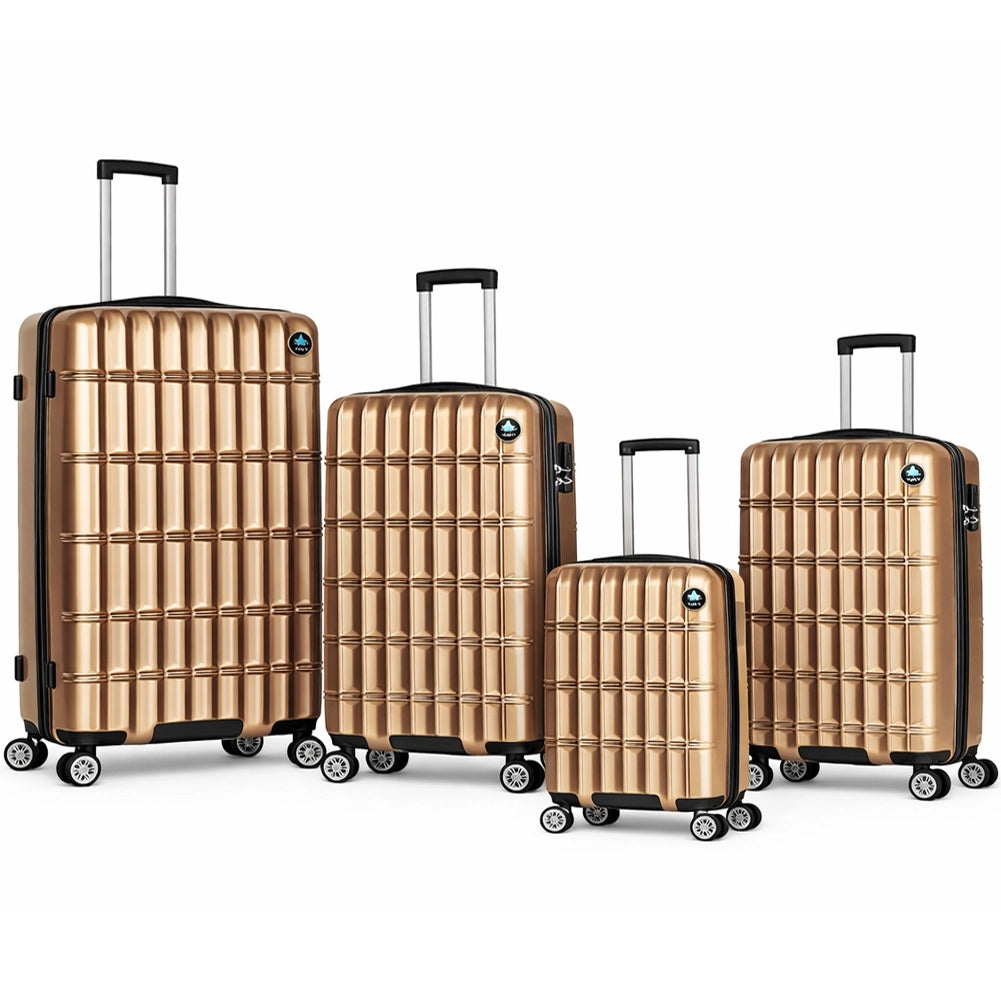 Set 4 Valigie con Scocca Rigida e Resistente Trolley Viaggio Oro Ruote Easy Roll