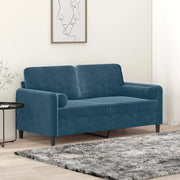 Divano a 2 Posti con Cuscini Blu 140 cm in Velluto