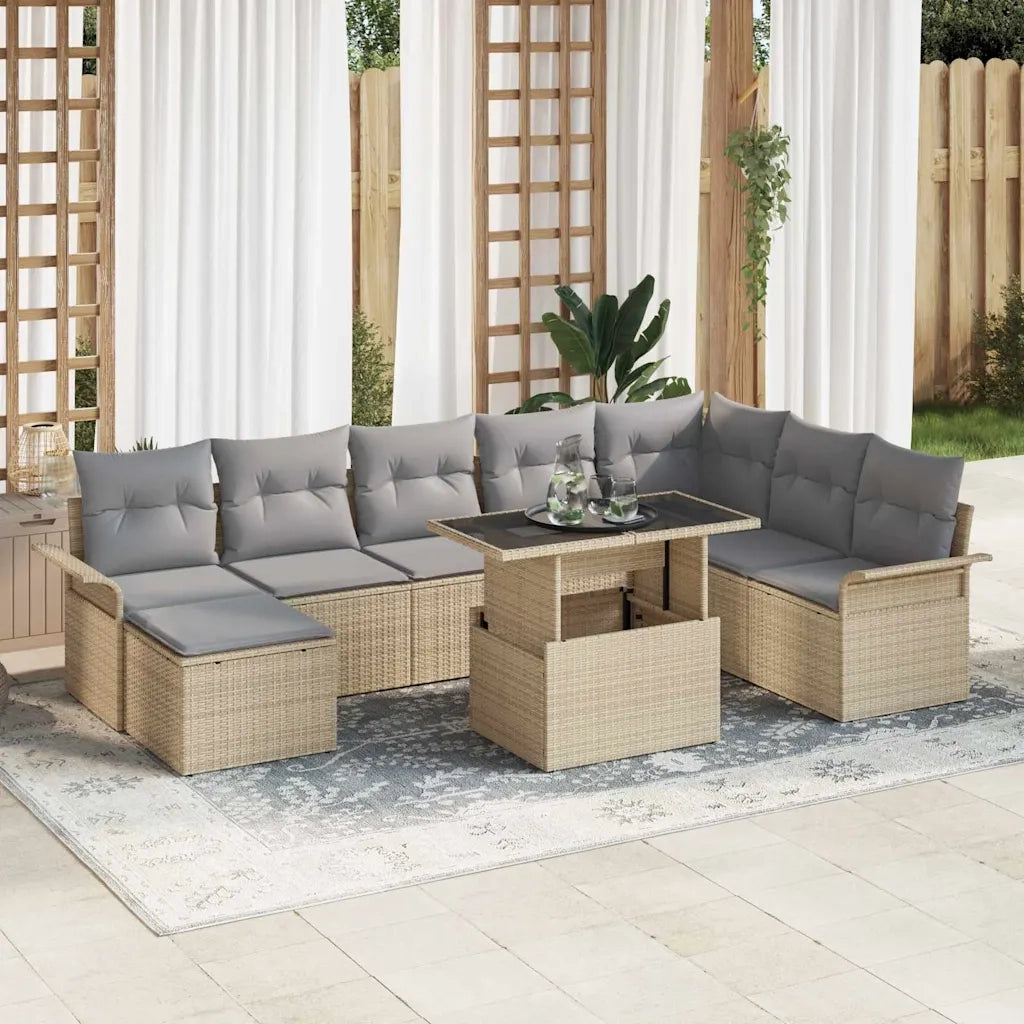 Set Divano da Giardino con cuscino 9 pcs Beige polyrattan 3348336