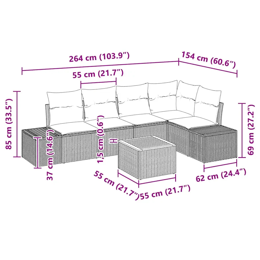 Set Divano da Giardino con cuscino 6 pcs Beige polyrattan 3347960