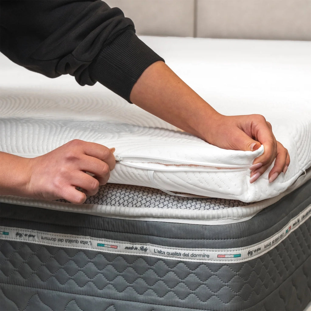 Topper Memory Foam 140x190 - alto 7 cm, a portanza differenziata, sfoderabile | One H7