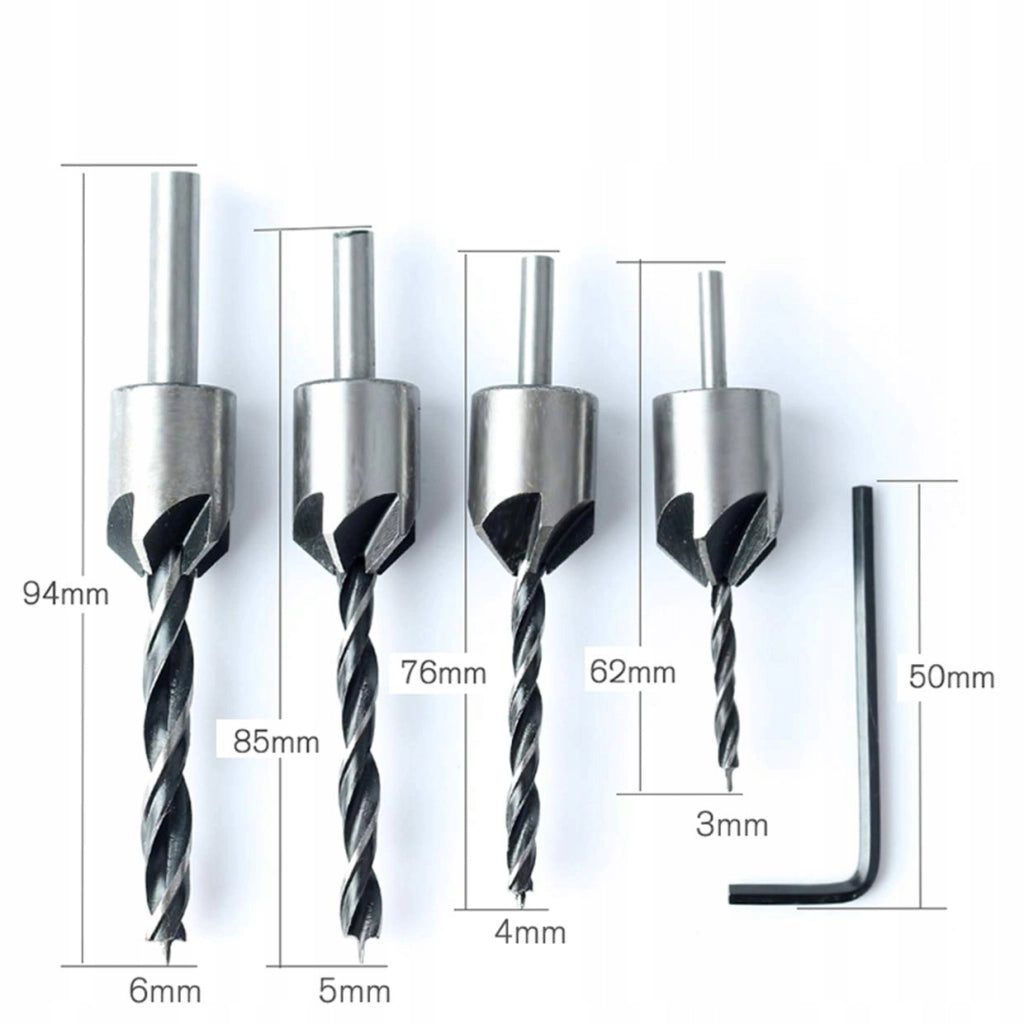 Set di Punte con Svasatore 3-6mm – Precisione e Versatilità | Per Legno e Plastica | Include Chiave a Brugola