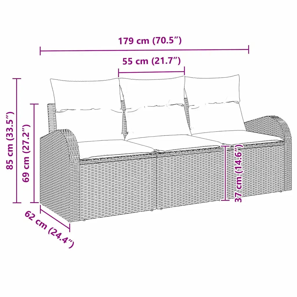 Set Divano da Giardino Grigio polyrattan