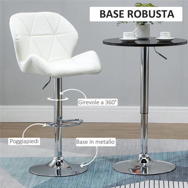 SET 2 SGABELLI GIREVOLI CON ALTEZZA REGOLABILE RIVESTIMENTO BIANCO