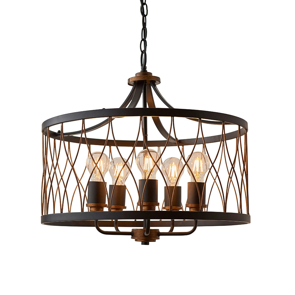 Lampadario rustico tondo nero/bronzo 5xE27 Heston Endon