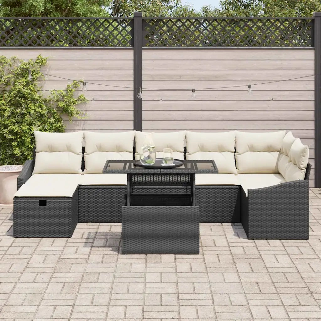 Set Divano da Giardino con cuscino 8 pcs Nero Poly Rattan