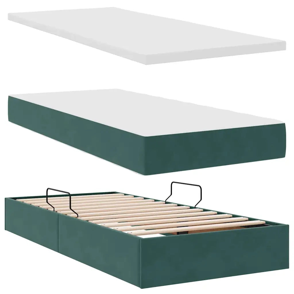 Letto con contenitore e LED Verde Scuro 90 x 190 cm Velluto 3372576