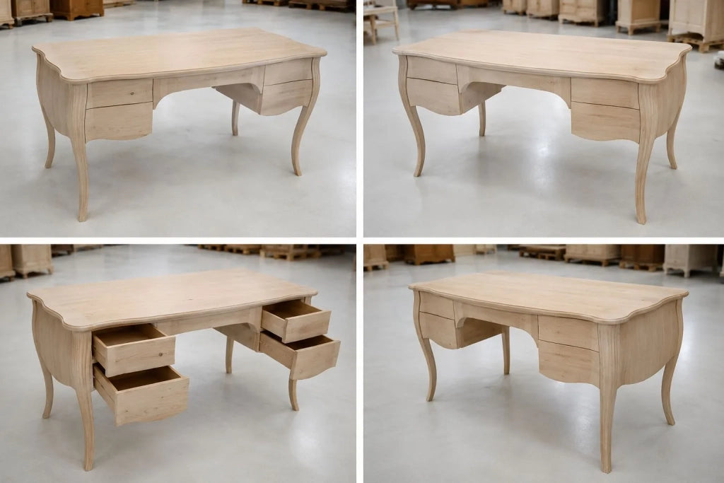 Scrivania classica legno 4 cassetti grezza l.160 p.80 h.80 (020) - Mobili 2G