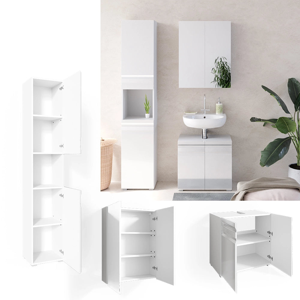 Vicco Set mobili bagno Bianco lucido 3 parti, con colonna