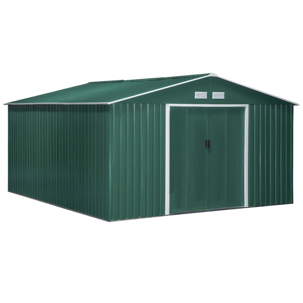 EasyComfort Casetta da Giardino con 2 Porte Scorrevoli e 4 Prese d'Aria in Acciaio, 340x386x200cm, Verde