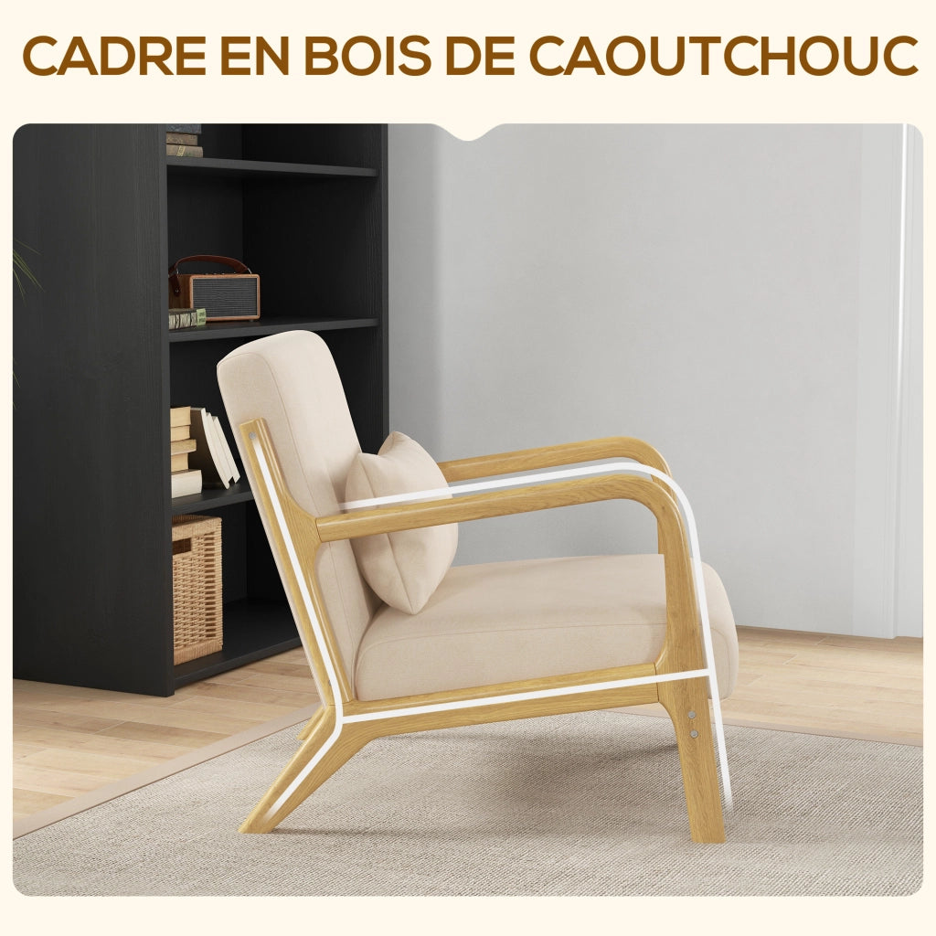 Poltrona lounge ¨C Xylo ¨C tessuto beige con cuscini e braccioli in legno