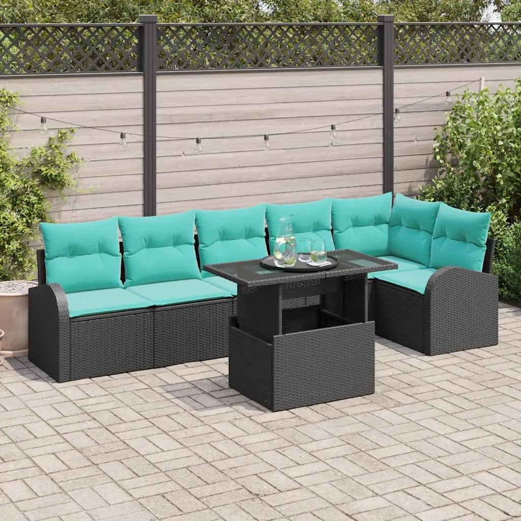 Set Divano da Giardino con cuscino 7 pcs Nero Poly Rattan 3357399