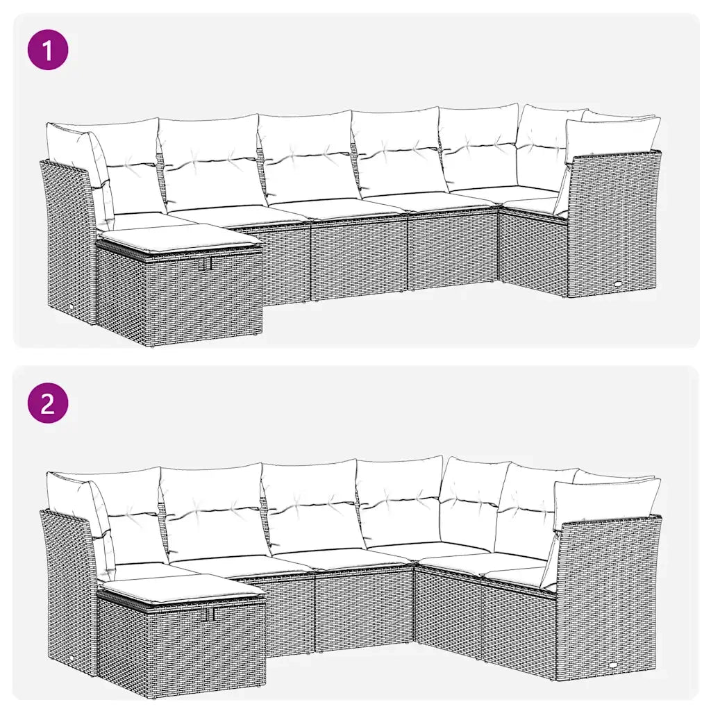 Set Divani da Giardino 7 pz con Cuscini Grigio in Polyrattan 3325307
