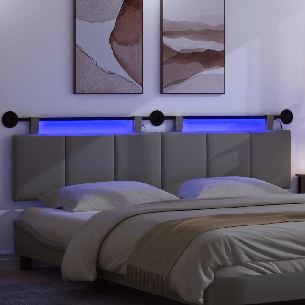 Testiera | Testata sospesa Con luce LED Grigio Scuro Tessuto