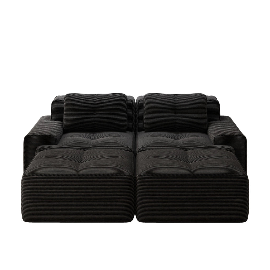 Divano Modulare Cloud 2 Posti con Ottoman ¨C MINIMAL ¨C Velluto a Coste, Nero