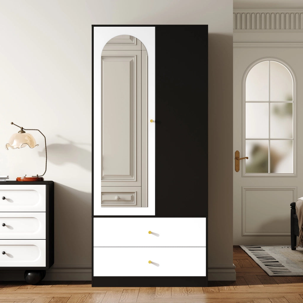 ARMADIO con specchio 80x40x180 cm Bianco+Nero