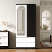 ARMADIO con specchio 80x40x180 cm Bianco+Nero