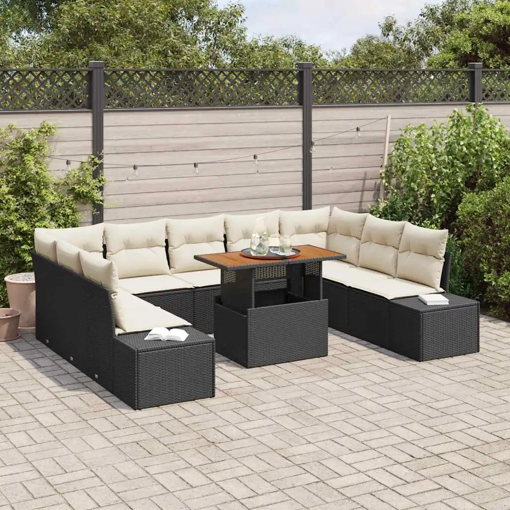 Set da Pranzo per Giardino con cuscino 10 pcs Nero e Crema