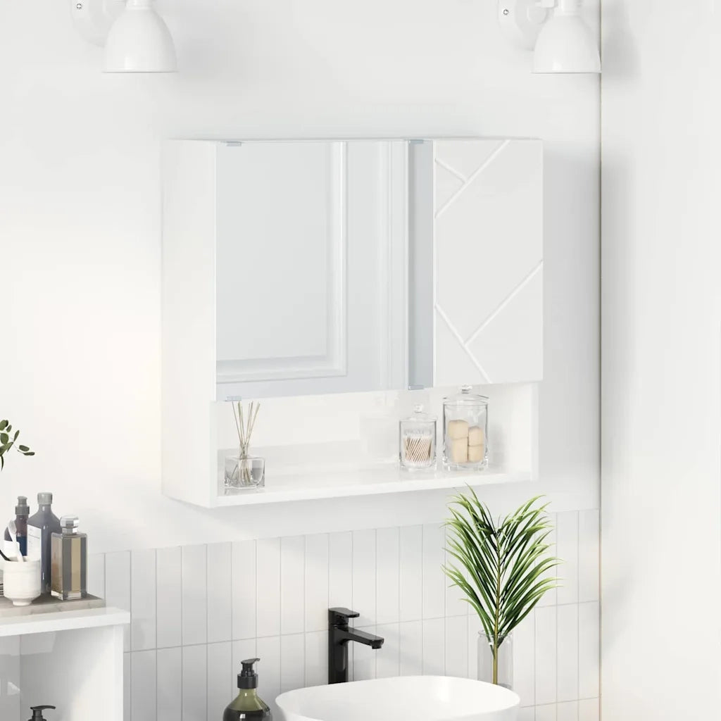Mobiletto per specchio con porta Bianco Lucido 59 x 17 x 55 cm 883368