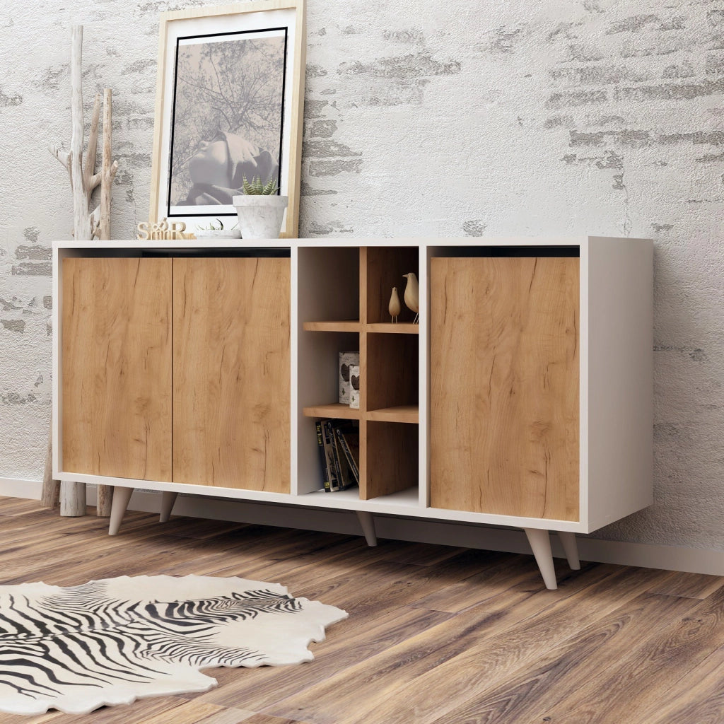 Credenza in legno "Prava" - 140 x 40 x 86 cm - Marrone