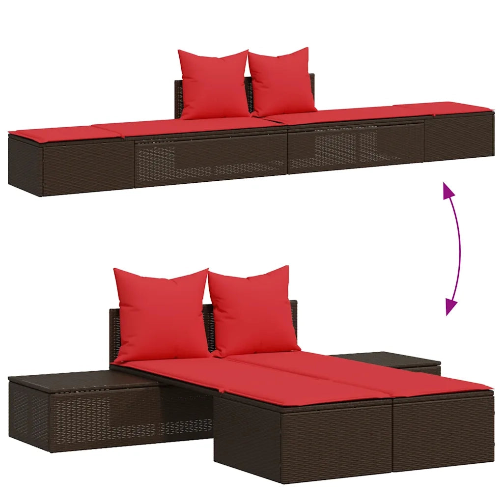 Lettino prendisole doppio con Cuscini in Polyrattan Marrone 368395
