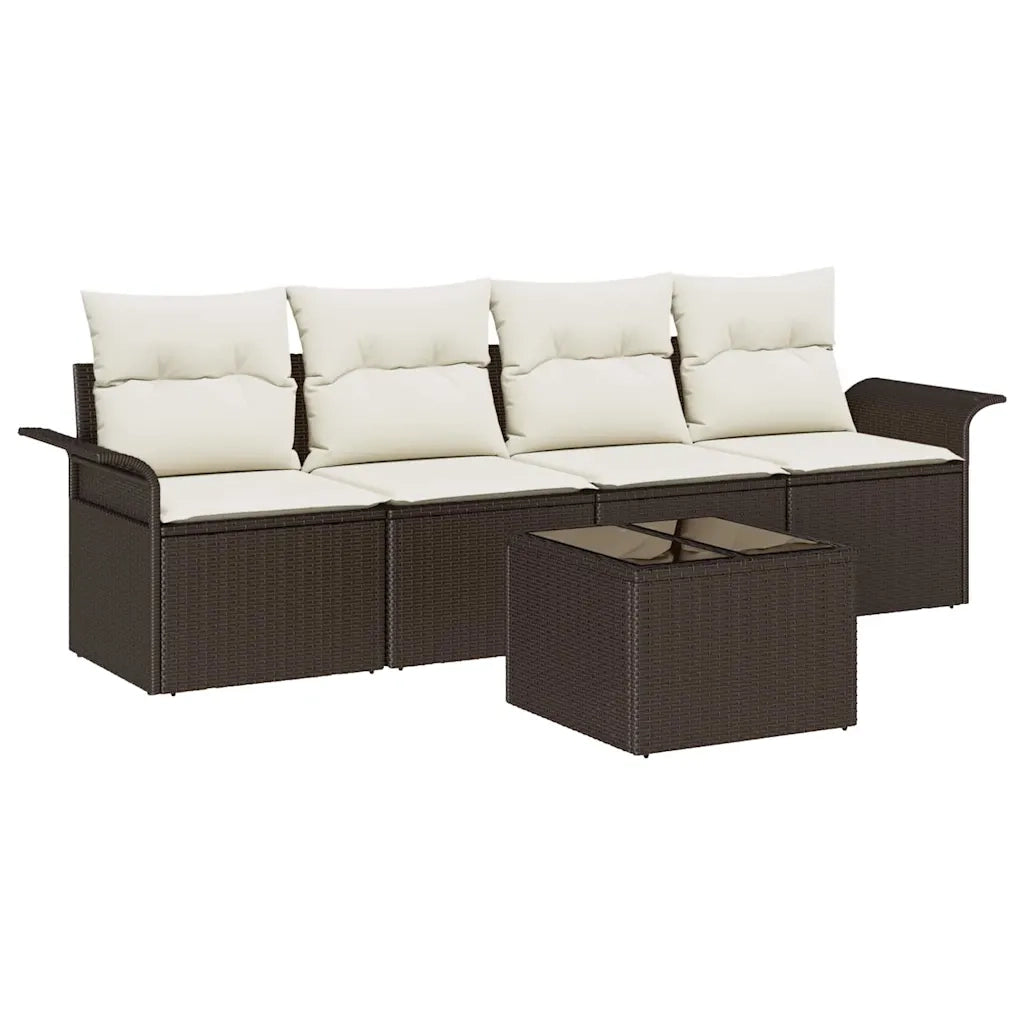 Set Divano da Giardino 5 pcs Marrone e Crema polyrattan
