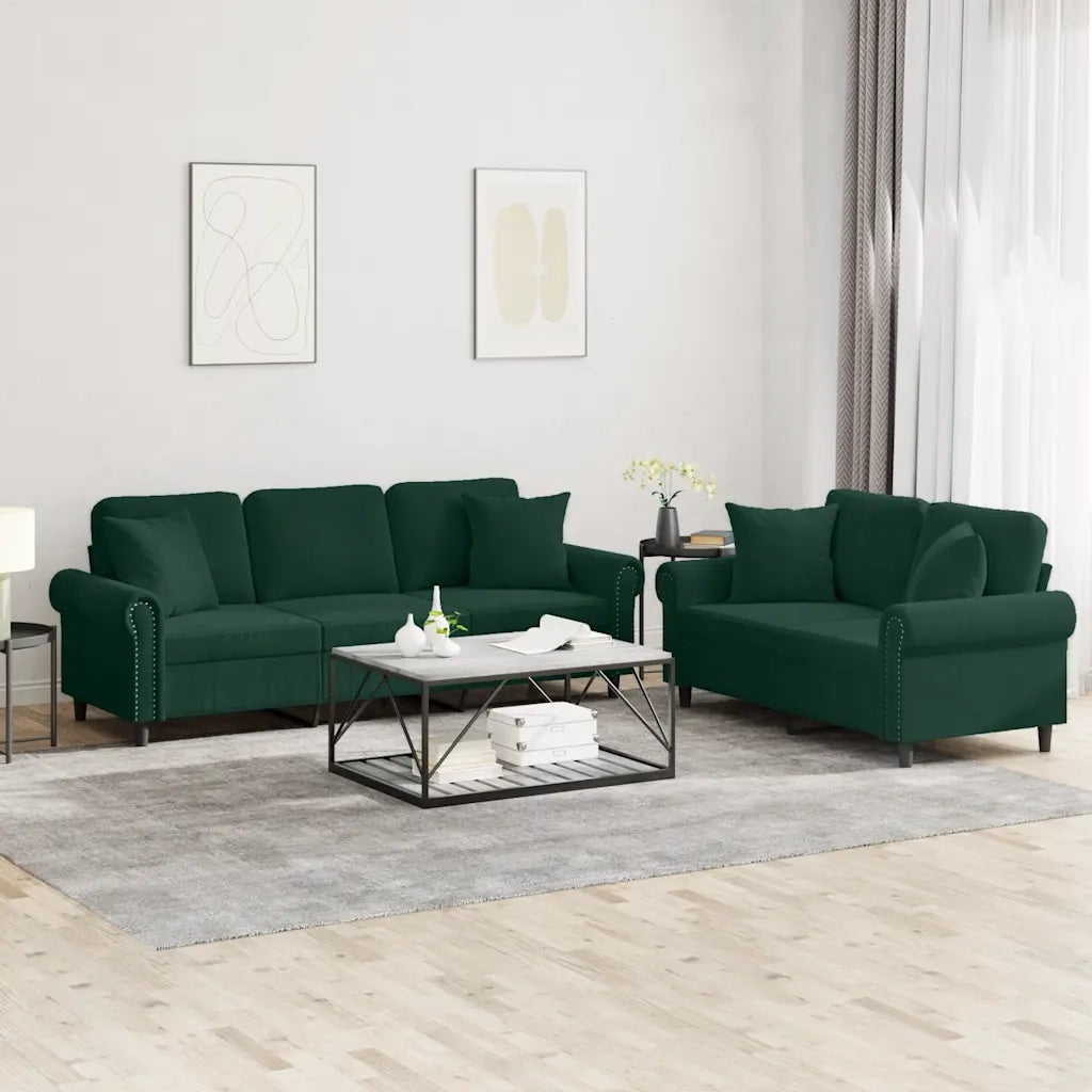 Set di Divani 2 pz con Cuscini Verde Scuro in Velluto 3202272