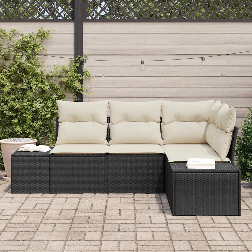 Set Divano da Giardino 4 pcs Nero e Crema polyrattan 3355706