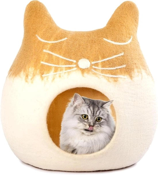 Cuscino per gatto pieghevole in pelo di merino velluto con disegno di lupo in pelliccia