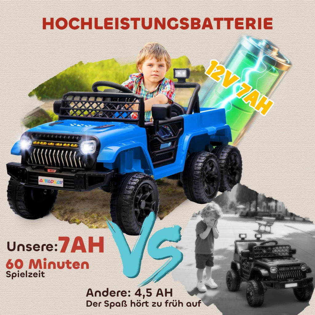 Auto elettrica per bambini con rimorchio e luci LED ¨C zephmum ¨C Blu