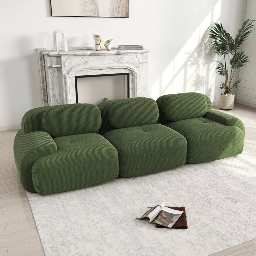 Divano 3 Posti in Velluto a Coste ¨C MINIMAL ¨C Verde, Modulare, Braccioli Ergonomici