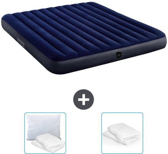 Letto aeree 2 posti - 183 x 203 x 25 cm - Blu - Inclusi cuscino e copri cuscino