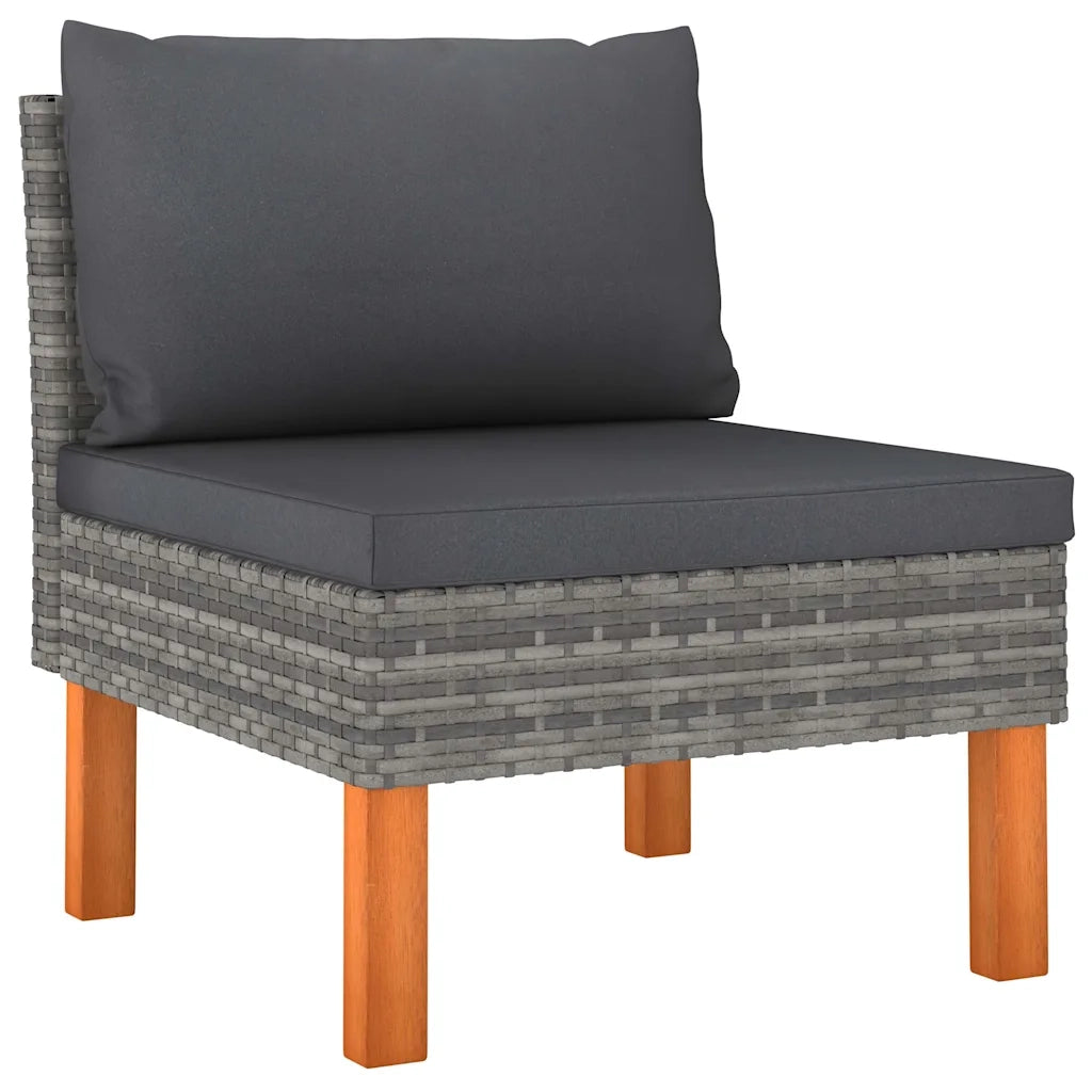 Divano componibile-Divani Centrali 3 pz Polyrattan e Legno Massello di Eucalipto