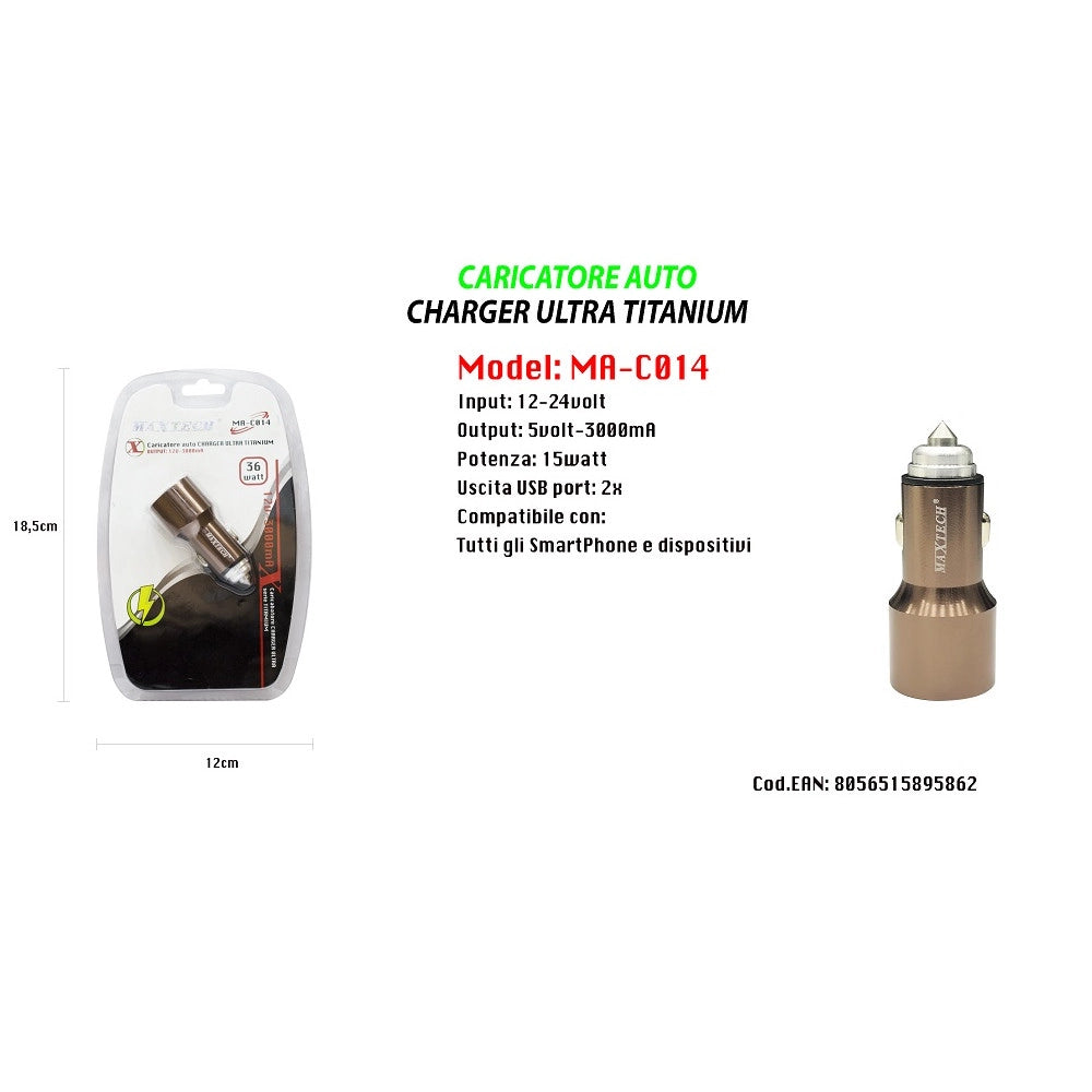Trade Shop - Caricatore Auto Portatile Per Smartphone Dispositivi 15w 12-24v Maxtech Ma-c014 -