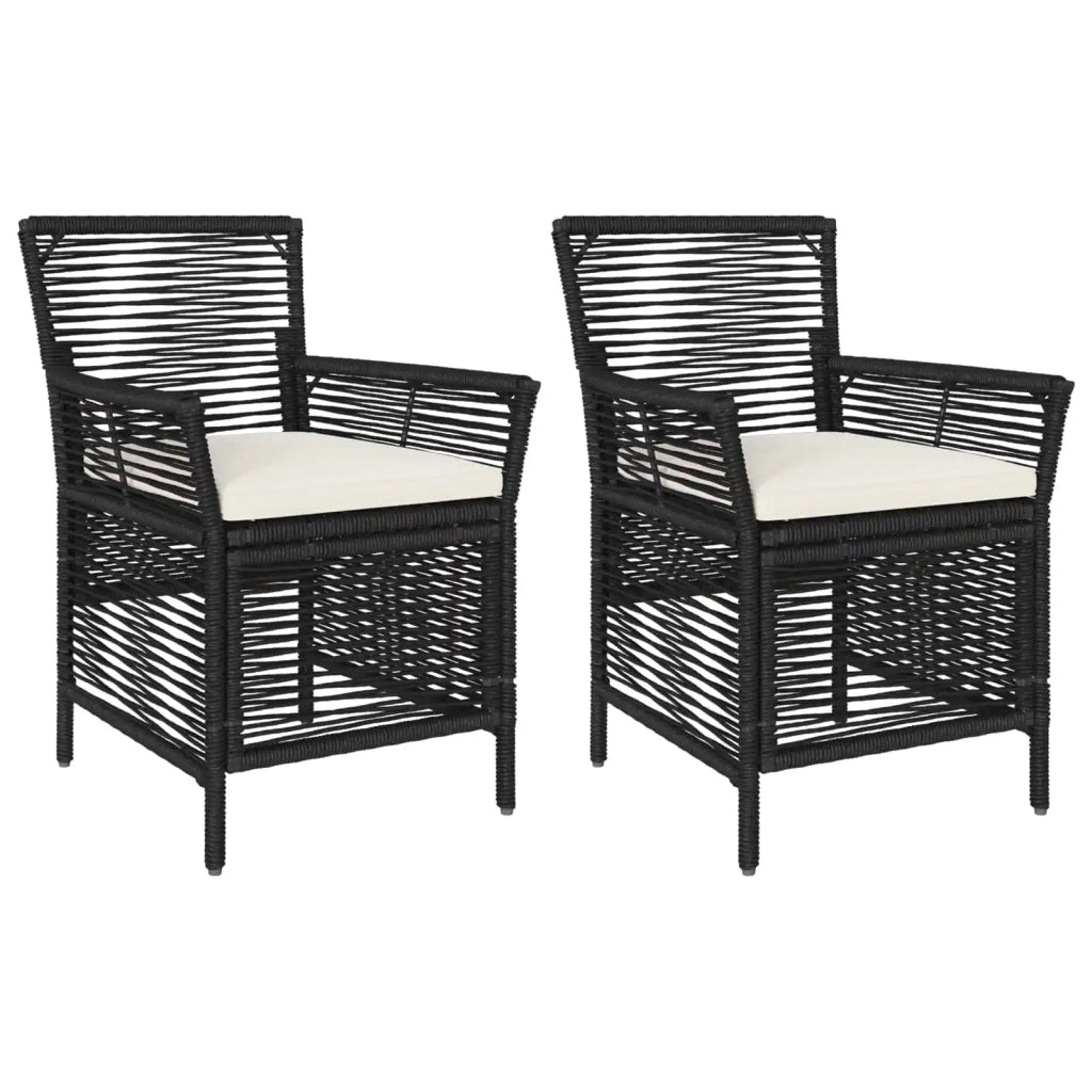 Sedia da giardino con cuscino 2 pz | Sedie da Esterno Nero e Crema polyrattan