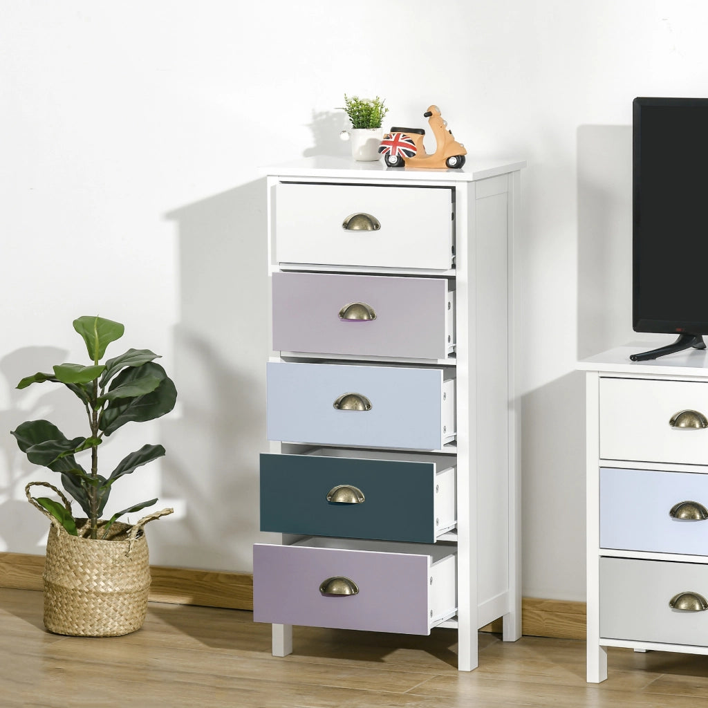 Mobile Cassettiera con 5 Cassetti Colorati. Com¨° Alto e Salvaspazio. Multicolore Blu
