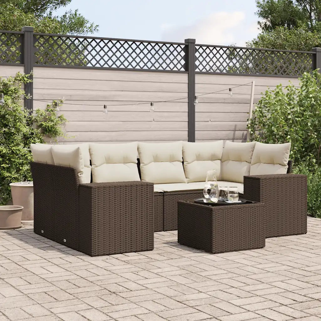 Set Divani da Giardino 7 pz con Cuscini Marrone in Polyrattan 3222322