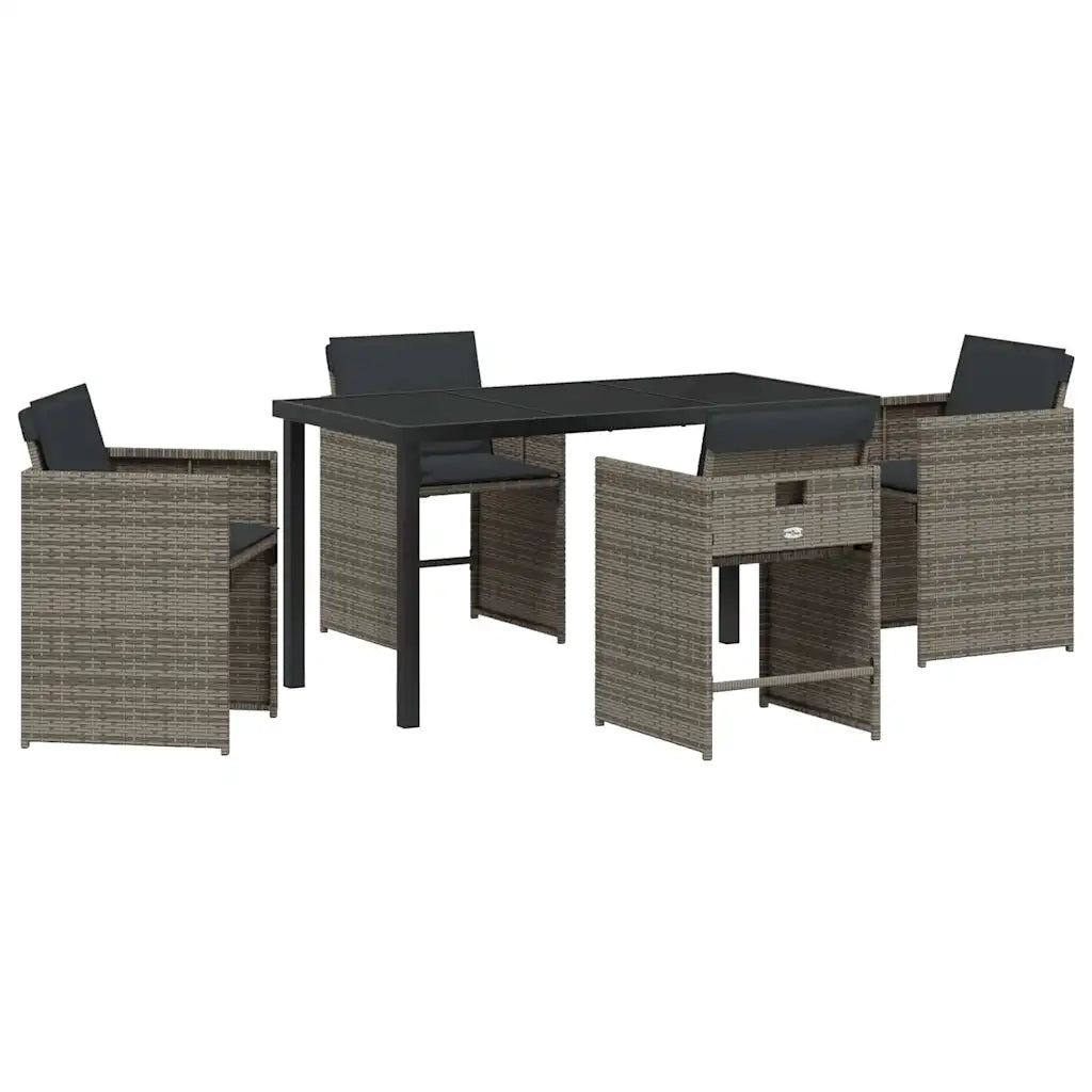 Set da Pranzo per Giardino 5 pcs Grigio polyrattan