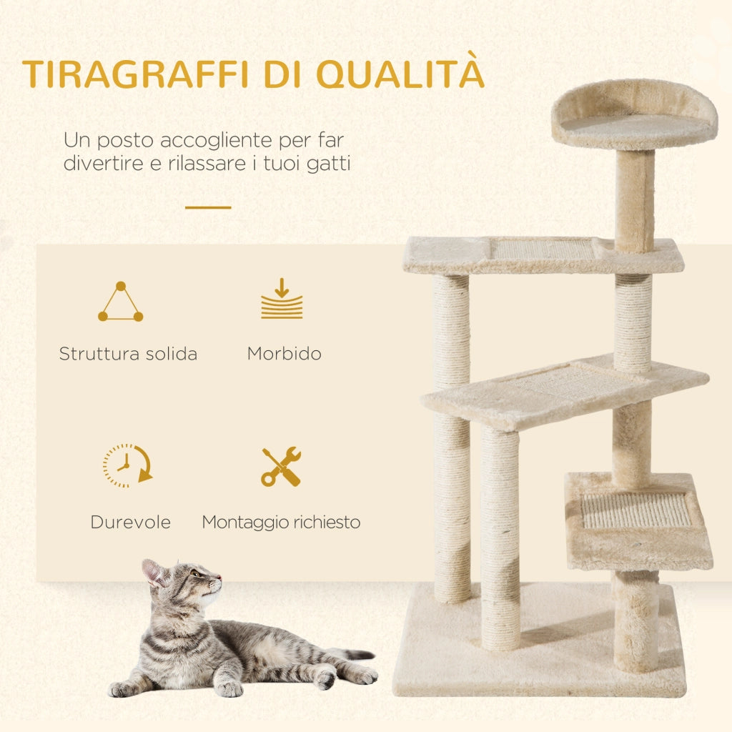 Tiragraffi Multilivello per Gatti ¨C Xylo ¨C Sisal con Cuccia e Piattaforme