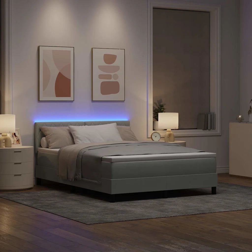Letto a Sorgente LED con led Grigio chiaro 140 x 190 cm Velluto
