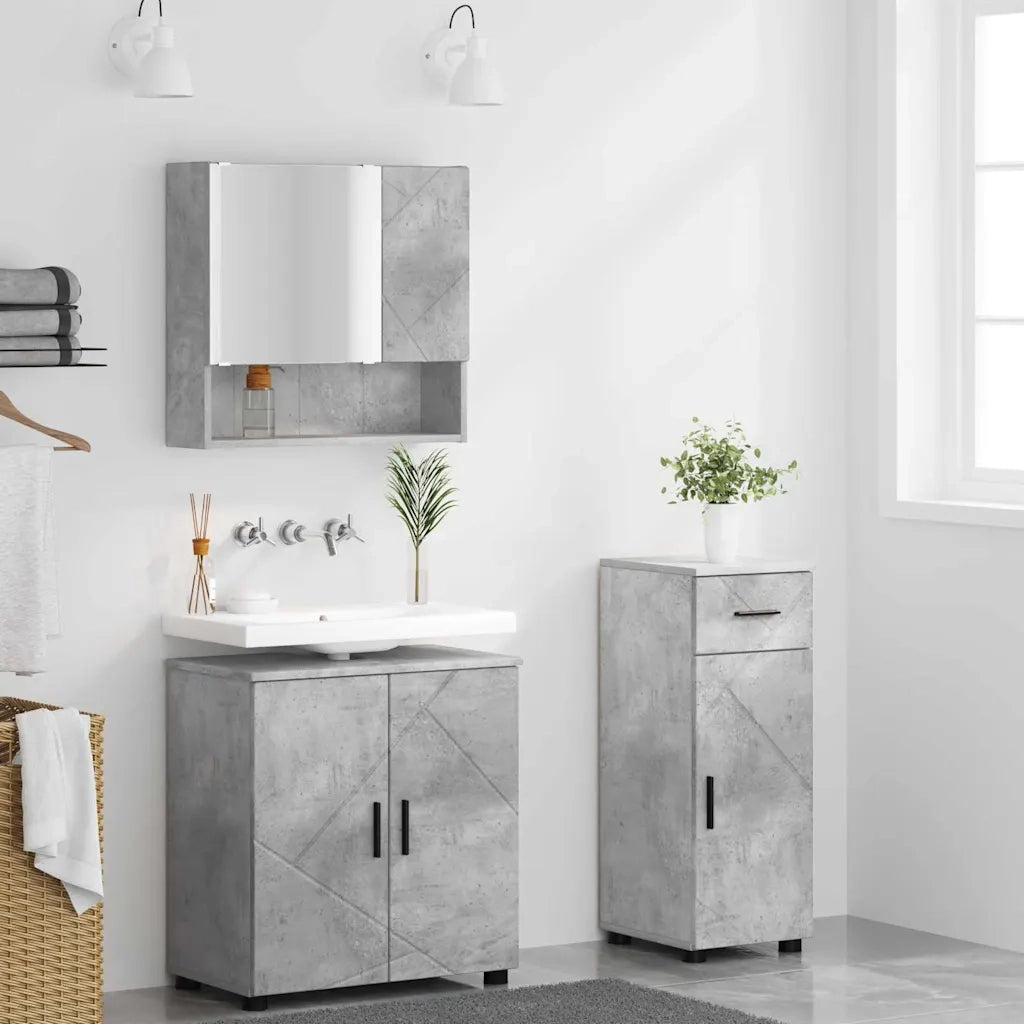 Set di mobili per il bagno con cassetto 3 pcs Grigio cemento
