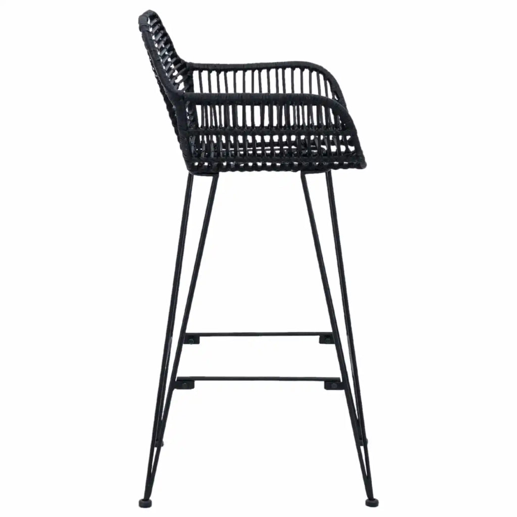 Sedia da Bar 2 pcs Nero 55 x 52 x 92 cm Rattan e Ferro 42011554