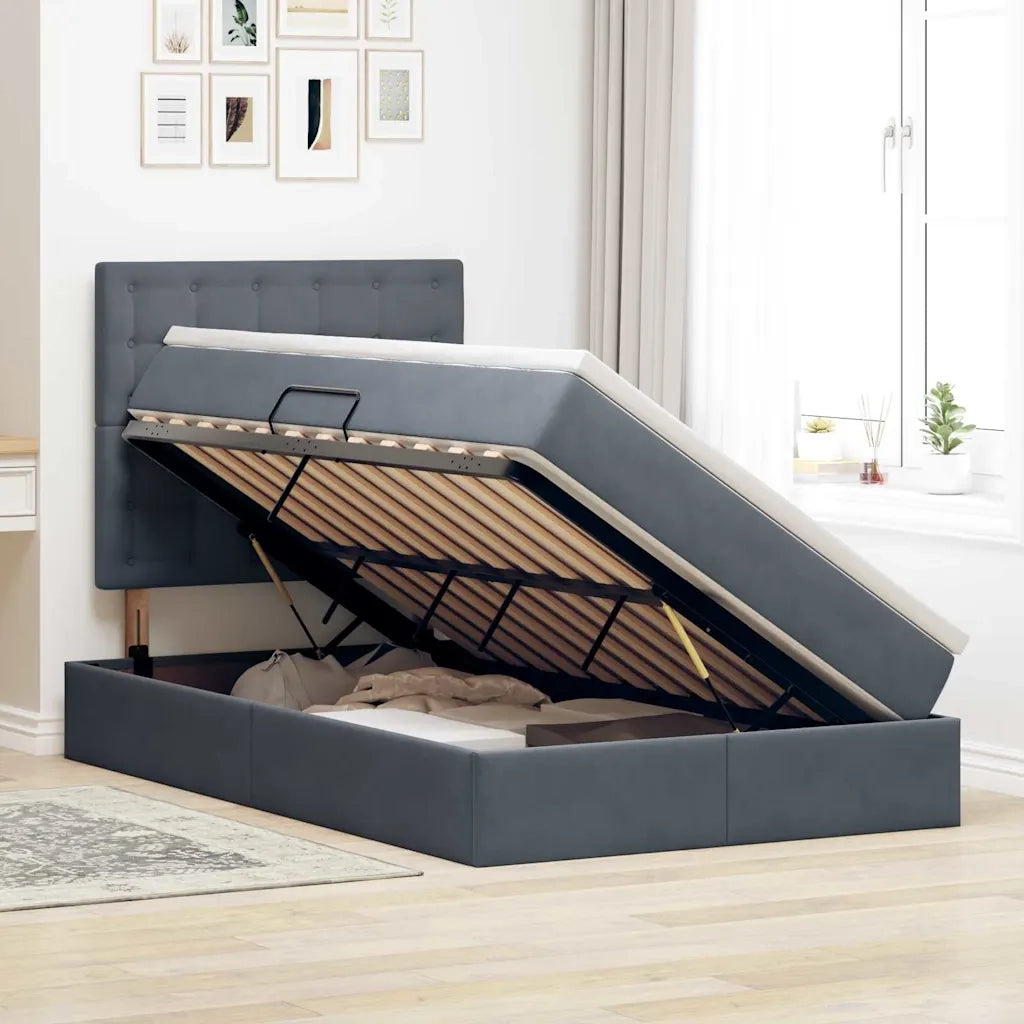 Letto con contenitore e LED Grigio scuro 120 x 200 cm Velluto