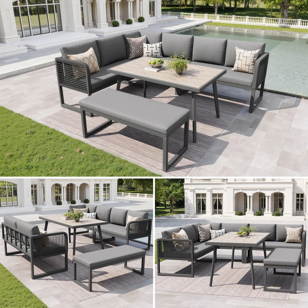 Set Divano da Giardino Polyrattan per 6-8 Posti con Cuscini ¨C MINIMAL ¨C Grigio