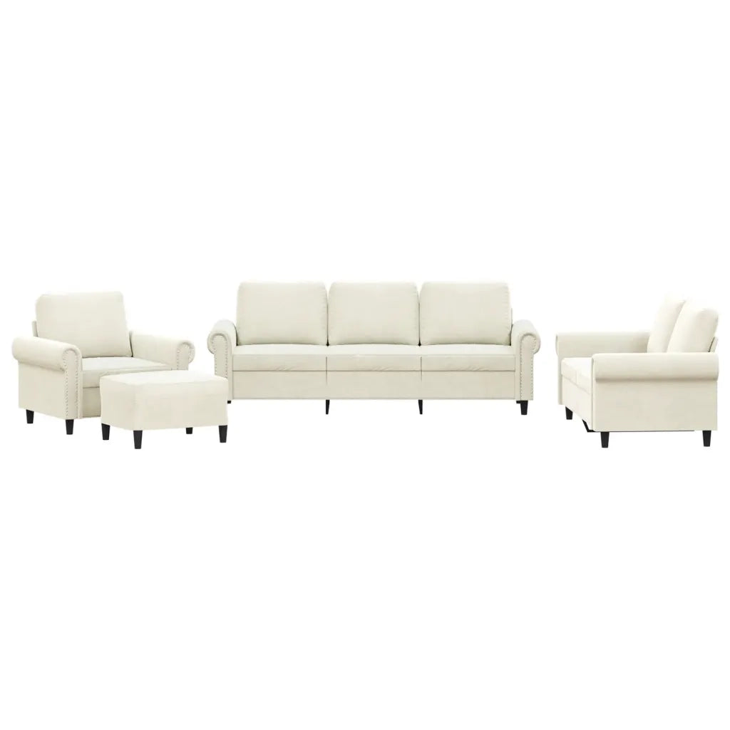 Set di Divani 4 pz con Cuscini Crema in Velluto
