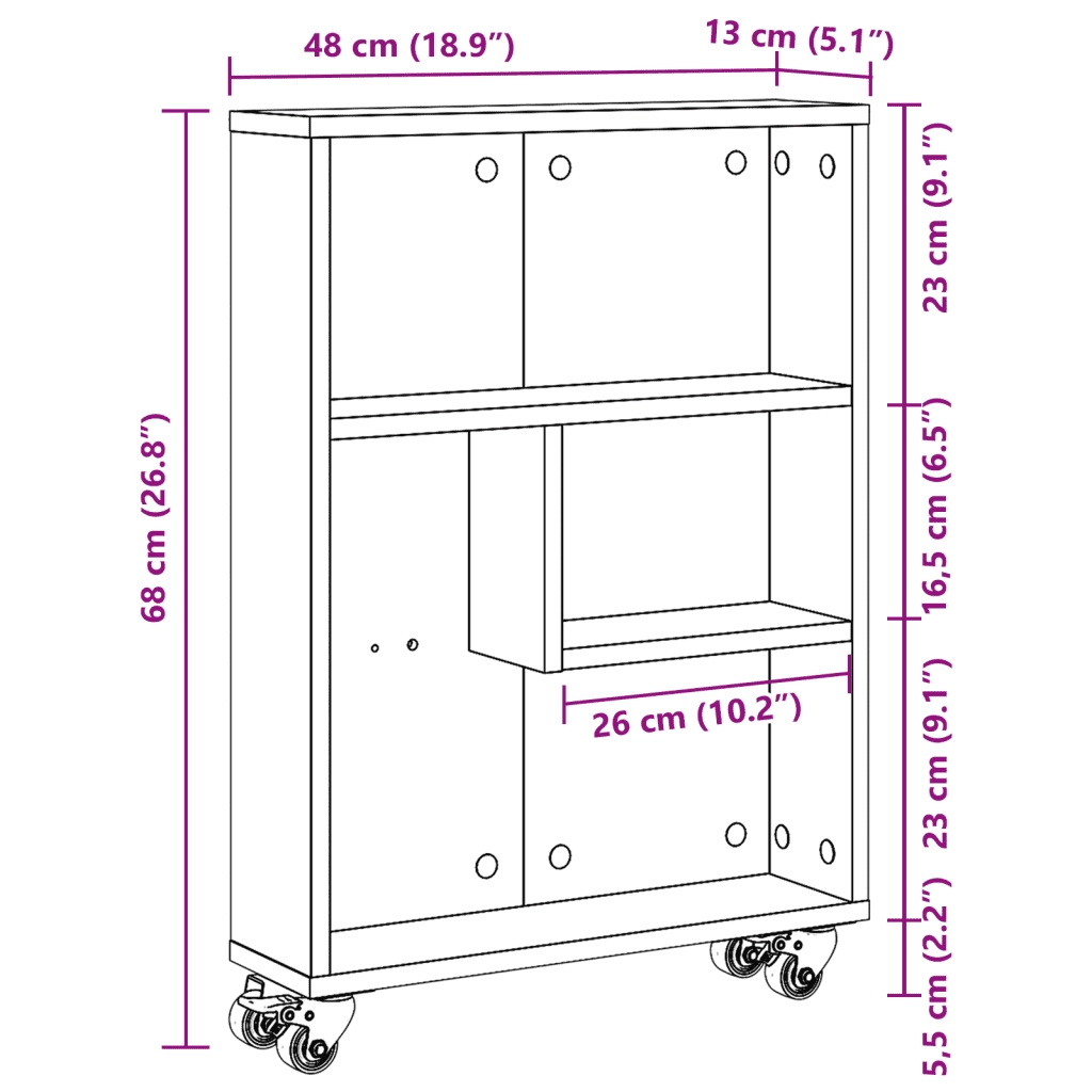 Carrello Stretto Grigio Sonoma 48x13x68 cm in Truciolato CFW5233766